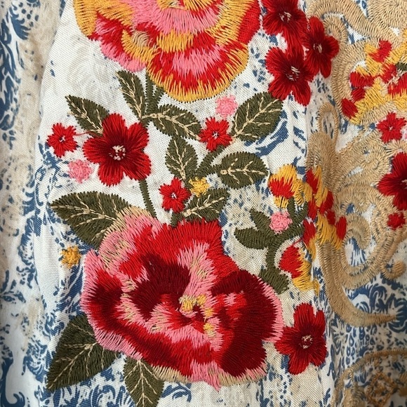 Savanna Jane | Floral Embroidered Boho Paisley Print Split Neck Blouse Small - Picture 4 of 11